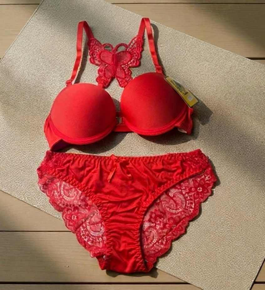 Butterfly Lace Padded Bra & Panty Set – Soft Push-Up Comfort