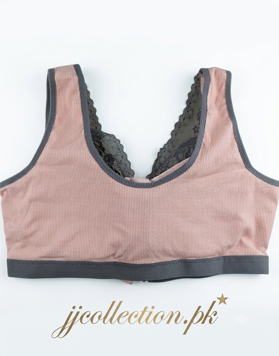 Ribbed Post-Surgical Recovery Bra with Front Zipper & Prosthesis Pockets