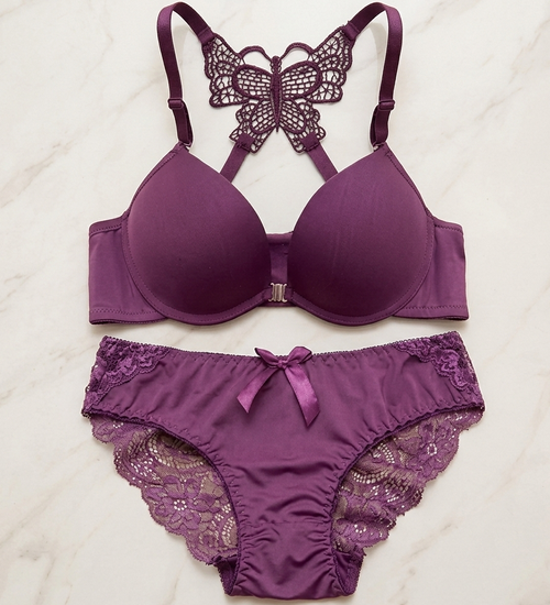 Butterfly Lace Padded Bra & Panty Set – Soft Push-Up Comfort