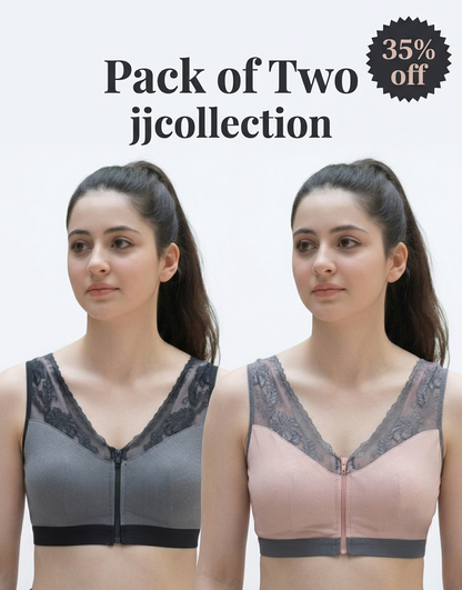 Ribbed Post-Surgical Recovery Bra with Front Zipper & Prosthesis Pockets