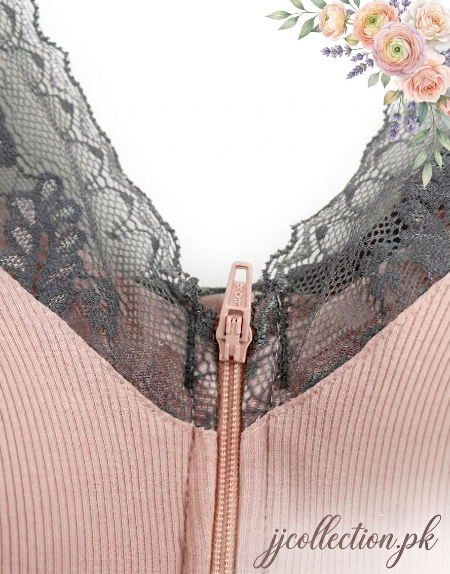 Ribbed Post-Surgical Recovery Bra with Front Zipper & Prosthesis Pockets