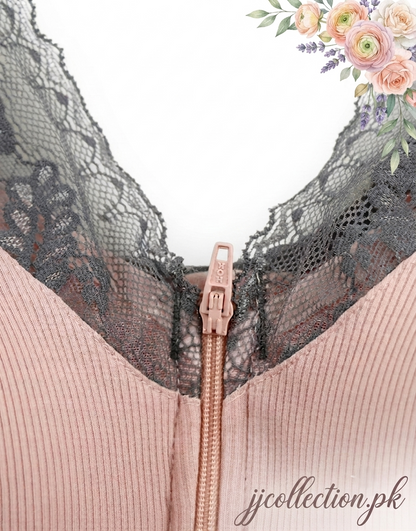 Ribbed Post-Surgical Recovery Bra with Front Zipper & Prosthesis Pockets