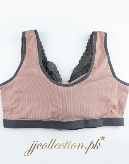 Ribbed Post-Surgical Recovery Bra with Front Zipper & Prosthesis Pockets