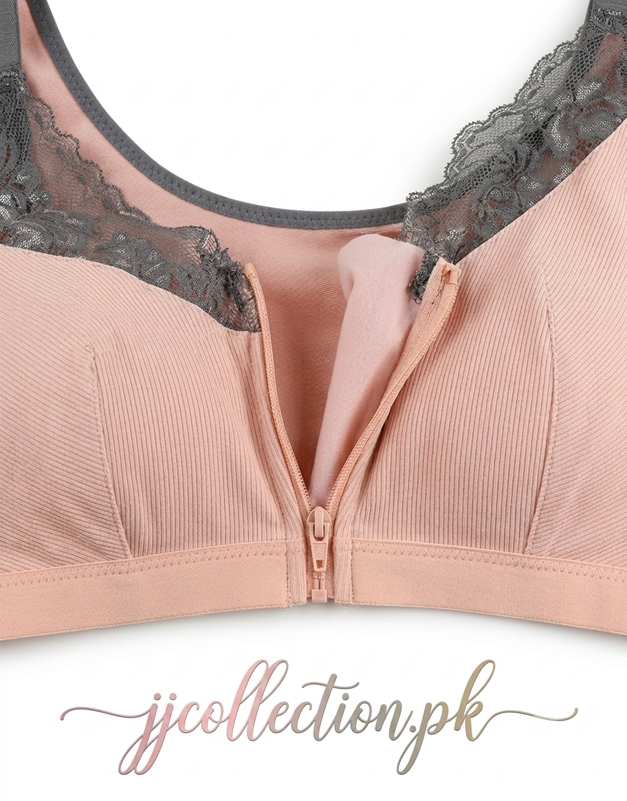Ribbed Post-Surgical Recovery Bra with Front Zipper & Prosthesis Pockets